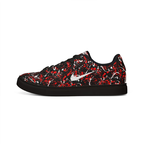 Bold Red & Black Paint-Splash Sneakers — Streetwear Low-Top Leather