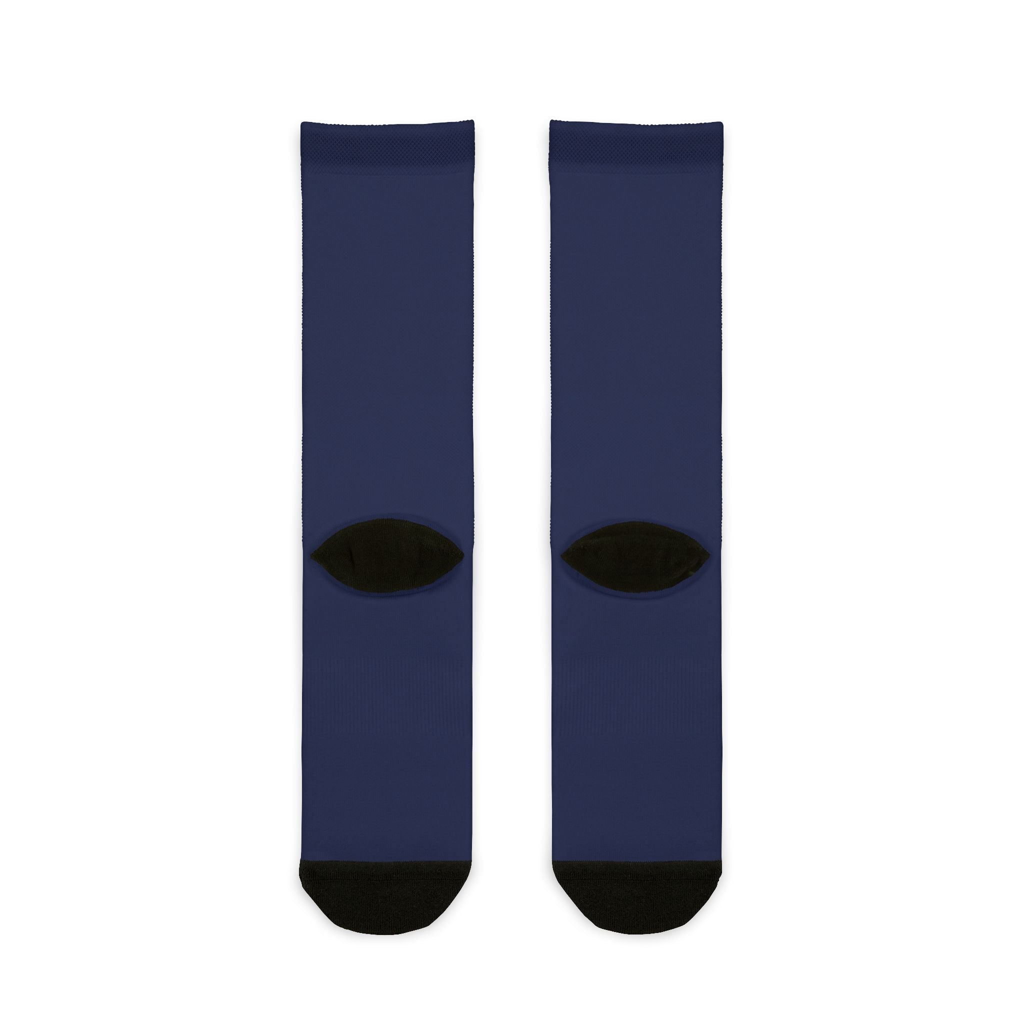 Navy Sublimation Crew Socks with White Logo — Athletic Reebok-Style Design