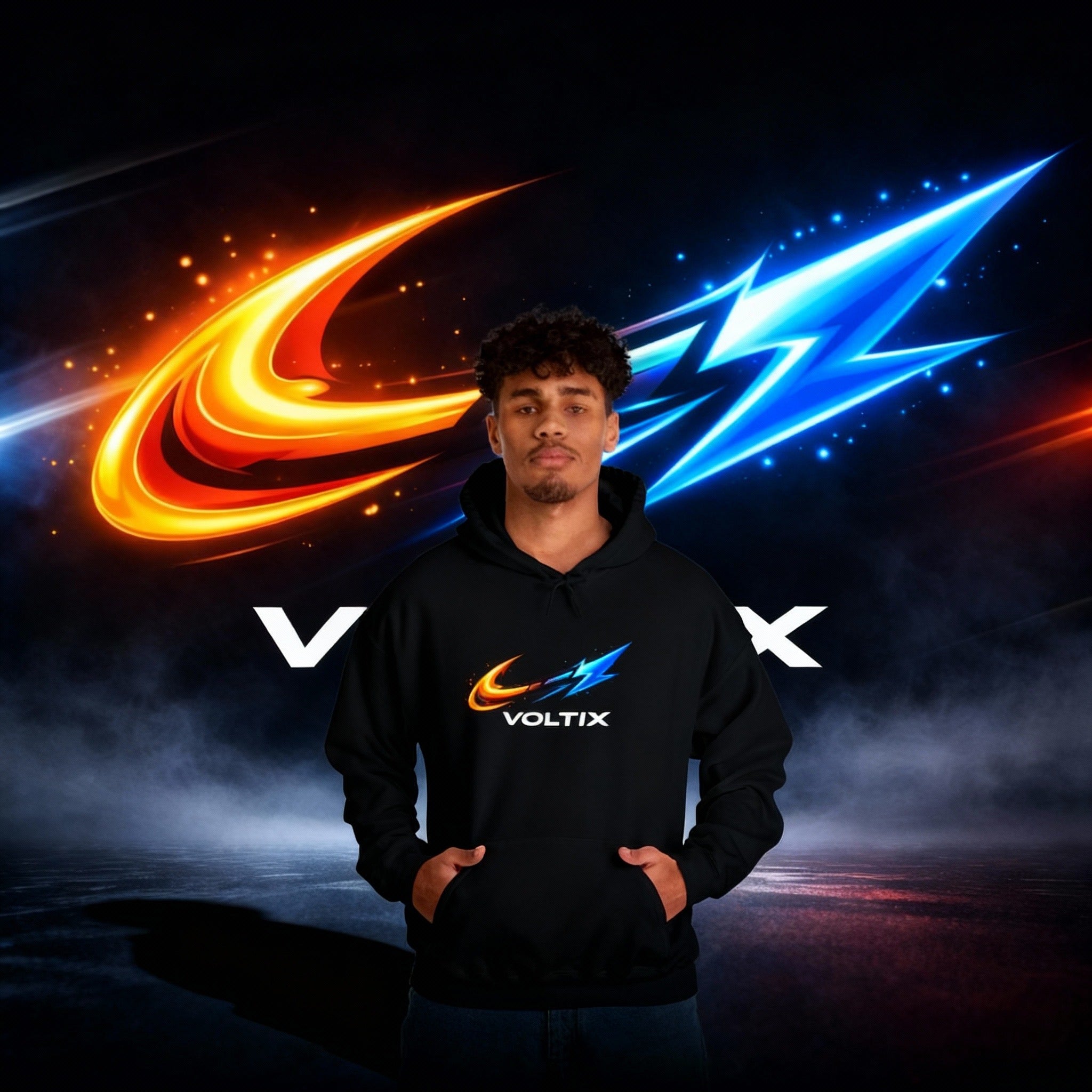 Meteor Lightning Hoodie — Energetic Space Graphic Pullover