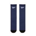 Navy Sublimation Crew Socks with White Logo — Athletic Reebok-Style Design