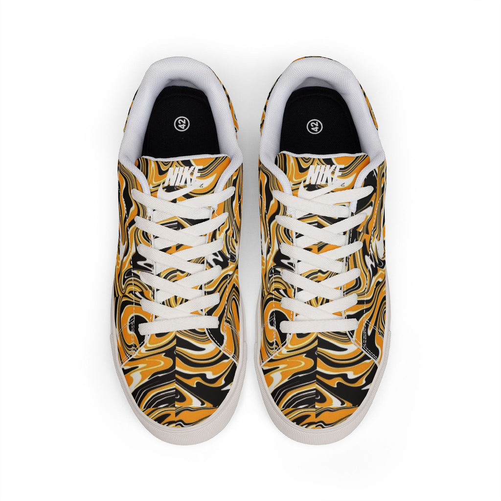 Low-Top Sneakers — Gold Black Marble Swirl Leather