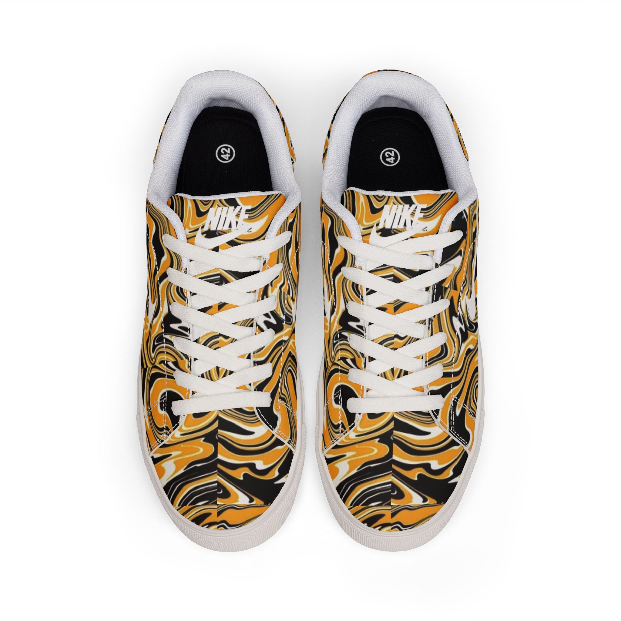Low-Top Sneakers — Gold Black Marble Swirl Leather