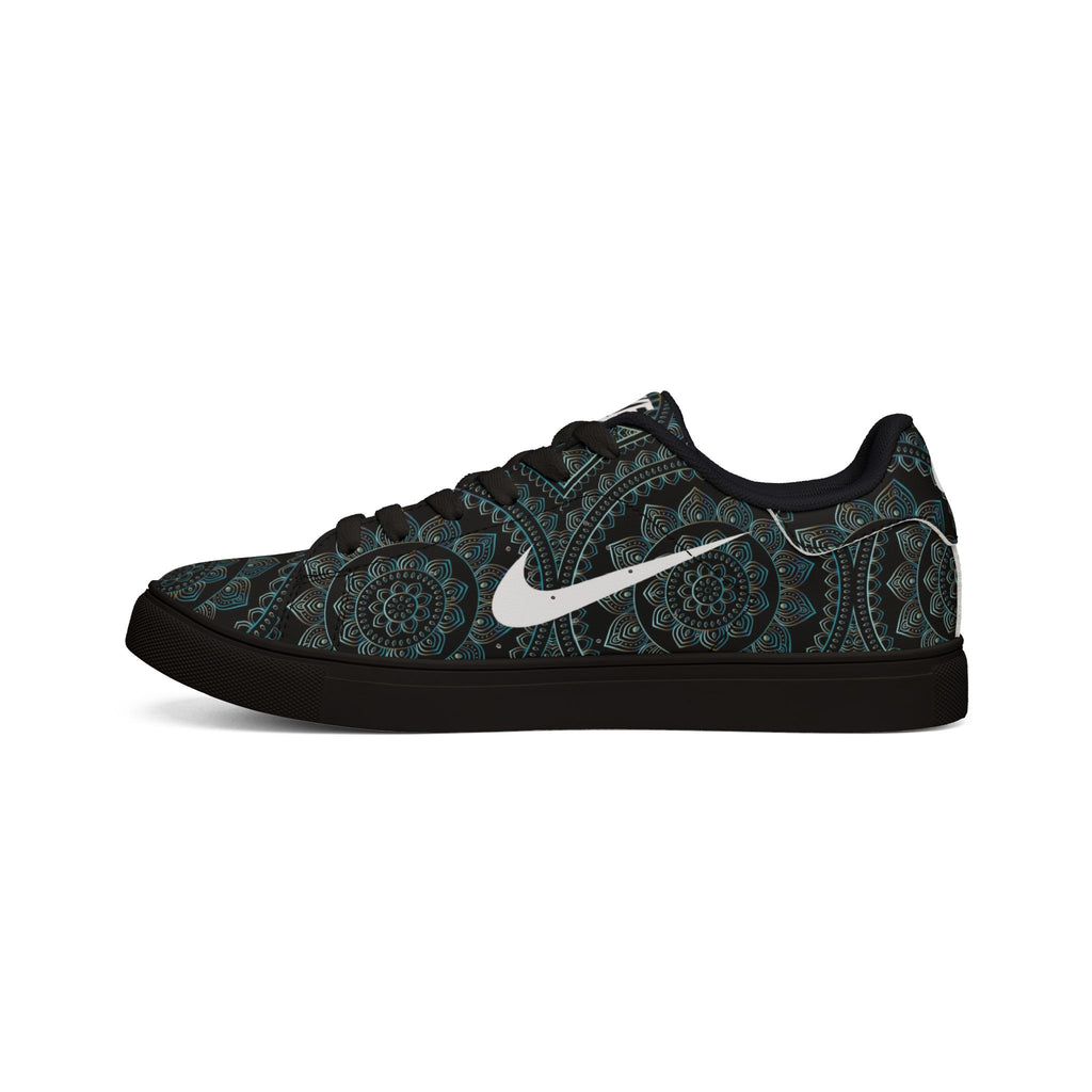 Low-Top Sneakers — Dark Teal Mandala Leather Casual Shoes