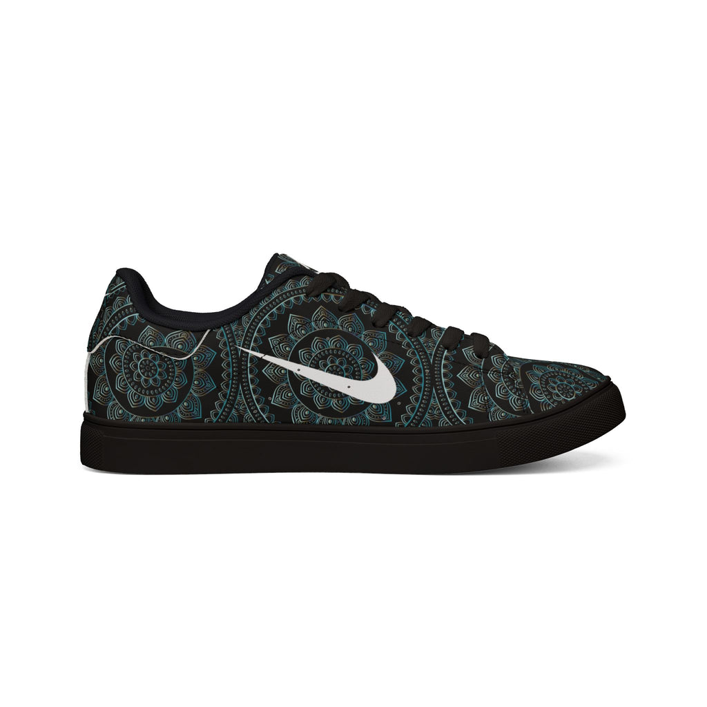 Low-Top Sneakers — Dark Teal Mandala Leather Casual Shoes
