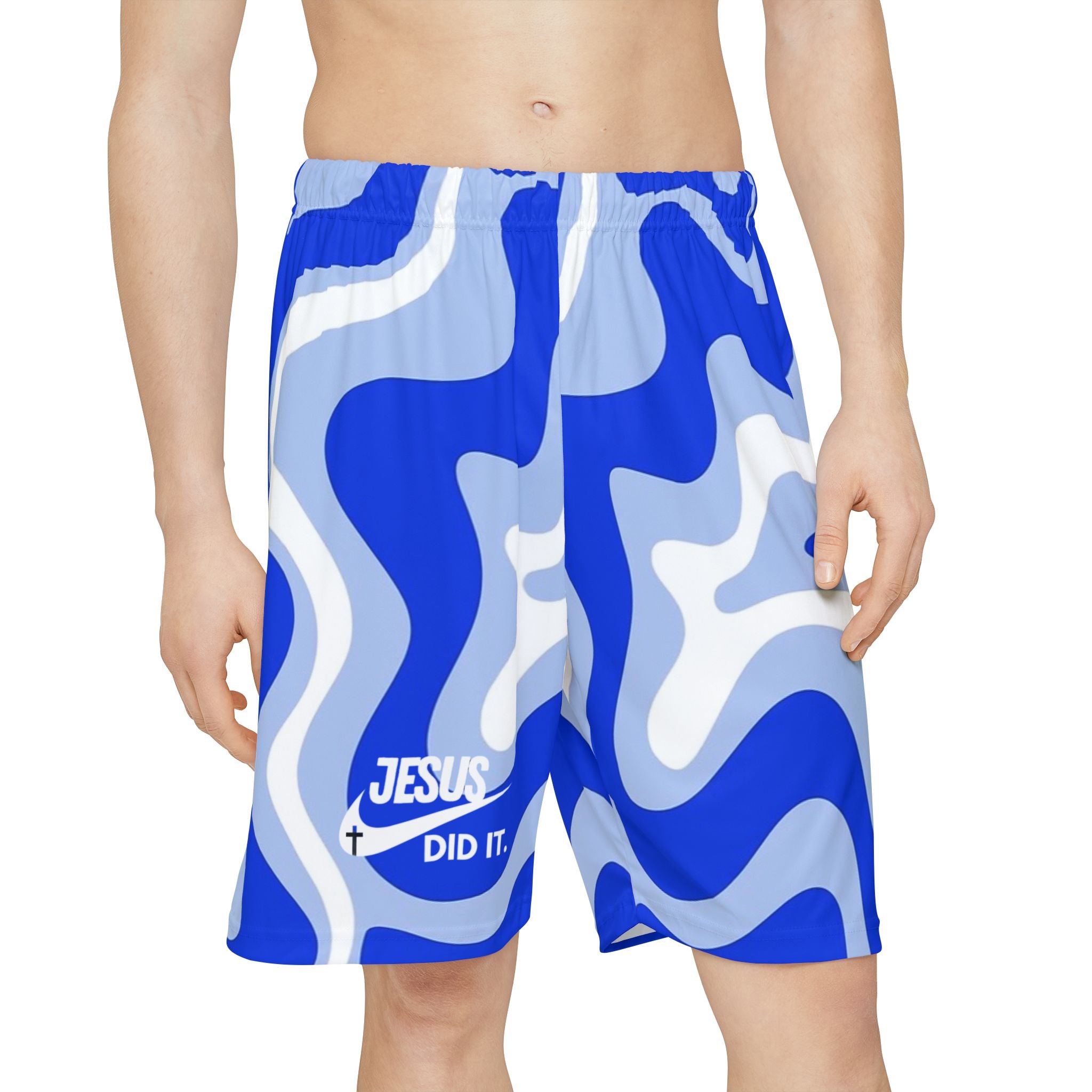 Jesus Did It Blue Wavy Sports Shorts