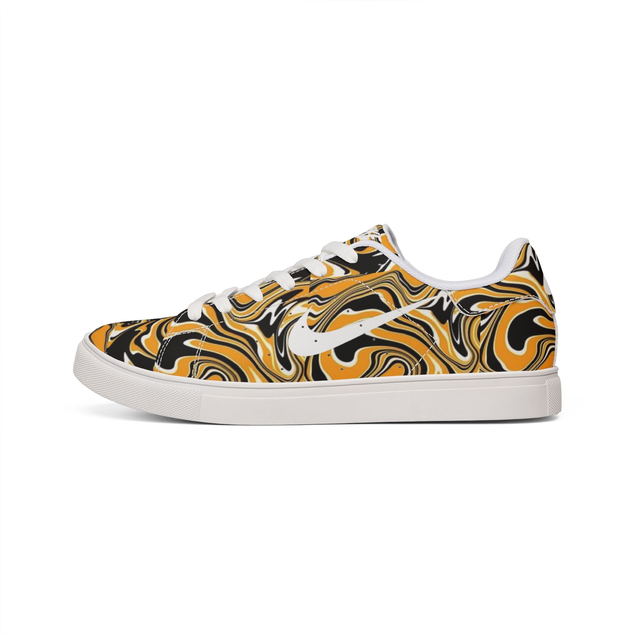 Low-Top Sneakers — Gold Black Marble Swirl Leather