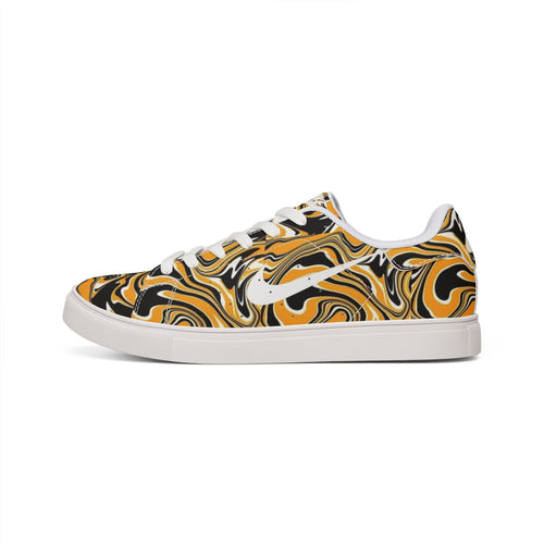 Low-Top Sneakers — Gold Black Marble Swirl Leather